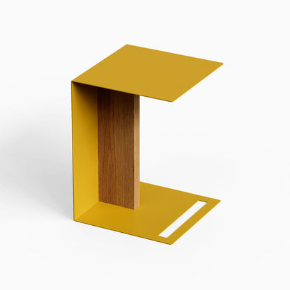 Baxter Side Table with a gold metal frame and warm wood panel for compact modern living spaces and organized display