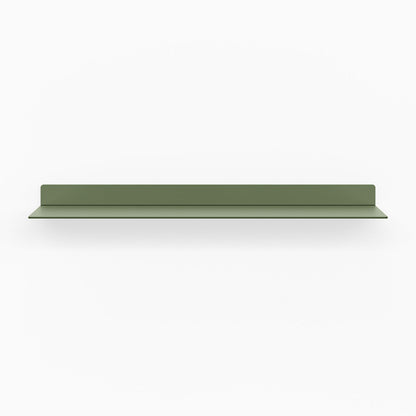 Beefy Bender FM 1 Metal Wall Shelf in muted olive green, sturdy minimalist metal floating shelf designed for versatile wall display and organization.