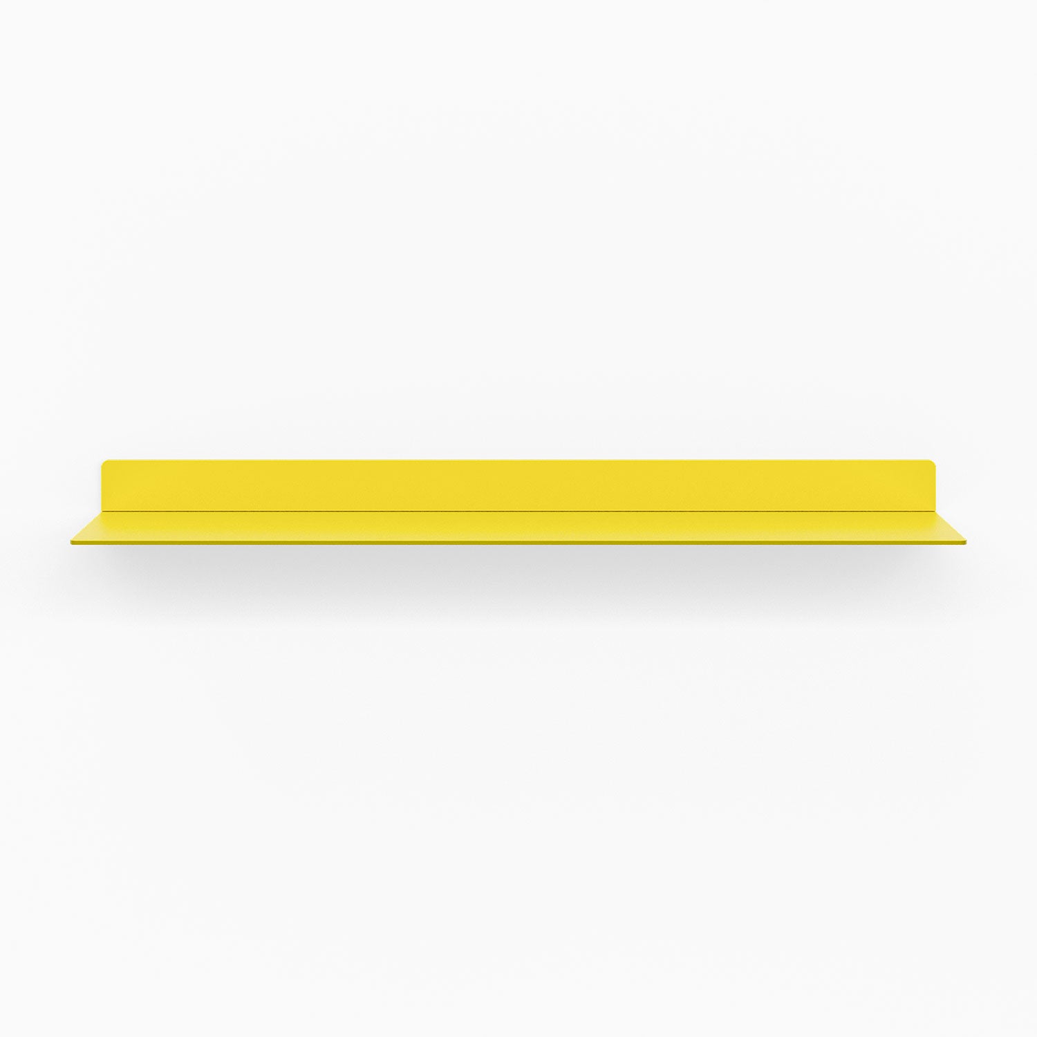 Beefy Bender FM 1 Metal Wall Shelf in bright yellow, minimalist metal floating shelf crafted for durable and functional wall display and organization.