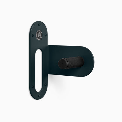 Spoke Bike Hanger – nighty night color, right orientation. Modern wall or ceiling-mounted bike hanger by Shelfology, USA-made powder coated steel.