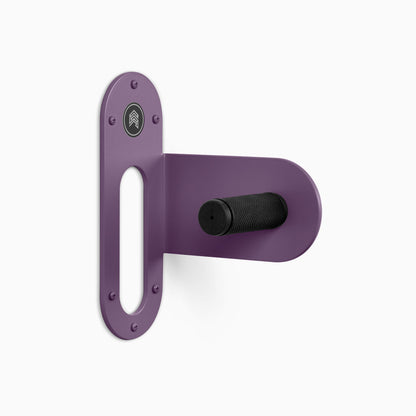 Spoke Bike Hanger – nurple color, right orientation. Modern wall or ceiling-mounted bike hanger by Shelfology, USA-made powder coated steel.