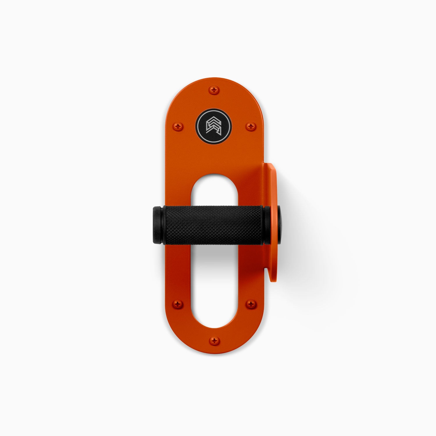 Spoke Bike Hanger – punk rock red, Right orientation. Modern wall or ceiling-mounted bike hanger by Shelfology, USA-made powder coated steel.