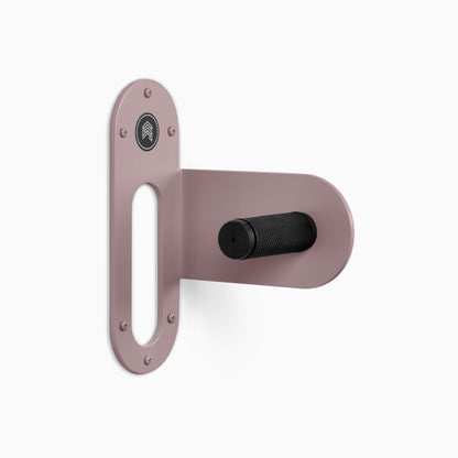 Spoke Bike Hanger – purple dusk color, right orientation. Modern wall or ceiling-mounted bike hanger by Shelfology, USA-made powder coated steel.