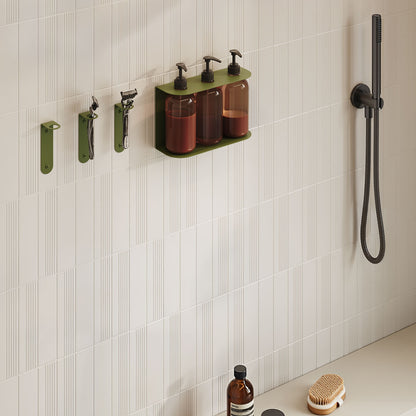 Stubble Razor Holder mounted on a tiled bathroom wall with matching hooks and dispensers, showcasing minimalist organization and durable design.