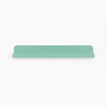 Mini Bubble Picture Ledge in aqua steel with scalloped edge, designed for stylish wall shelf display and organization