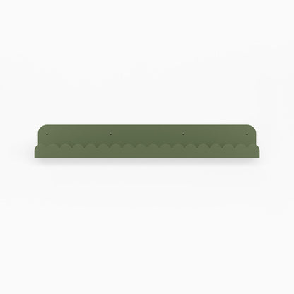 Mini Bubble Picture Ledge in muted army green steel with scalloped edge for functional wall shelf display and organization
