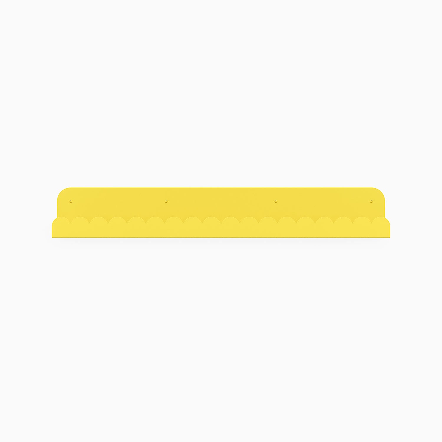 Mini Bubble Picture Ledge in bright yellow steel with scalloped mini bubble detail for vibrant wall display and organization