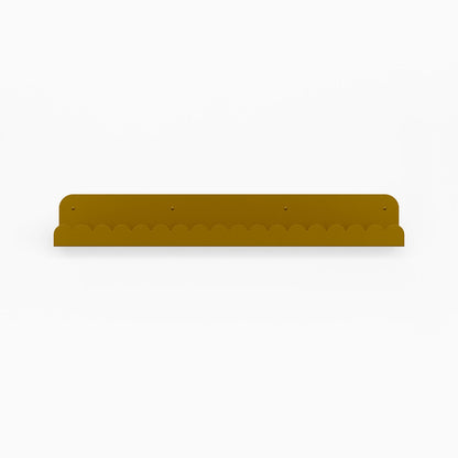 Mini Bubble Picture Ledge in deep mustard steel with scalloped mini bubble edge for functional wall shelf display and organization