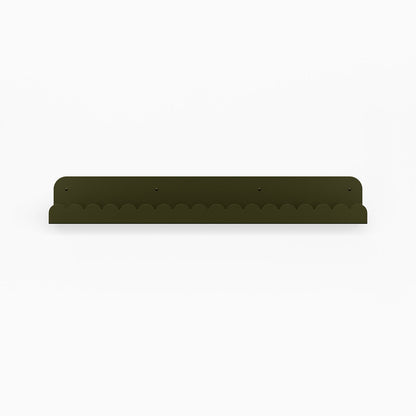 Mini Bubble Picture Ledge in forest green steel with scalloped edge for minimalist wall shelf display and organization