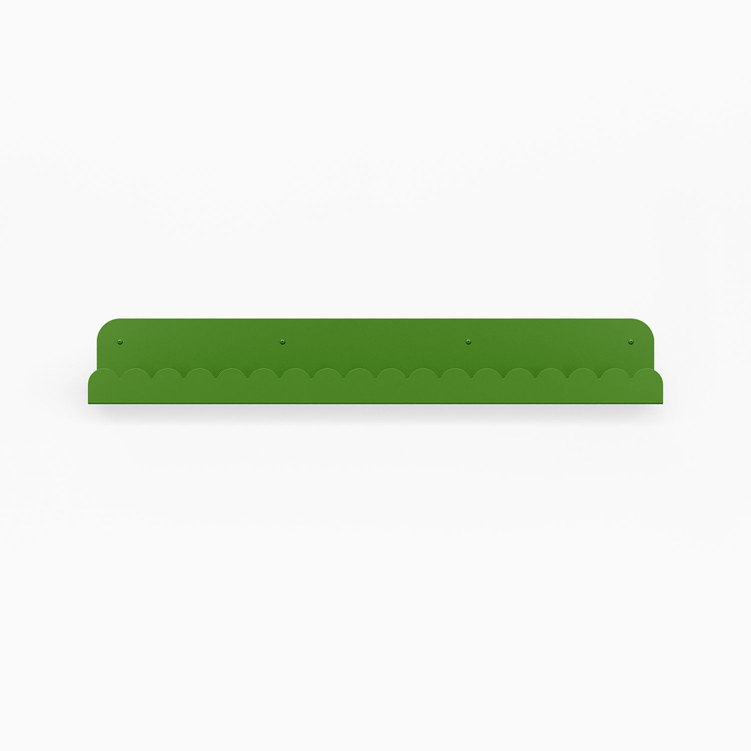 Mini Bubble Picture Ledge in vibrant green steel with scalloped edge for stylish wall shelf display and organization