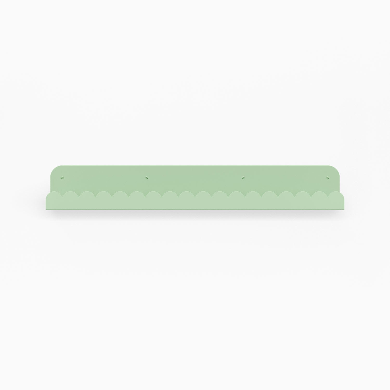 Mini Bubble Picture Ledge in soft mint steel with scalloped mini bubble edge for elegant wall shelf display and organizing items