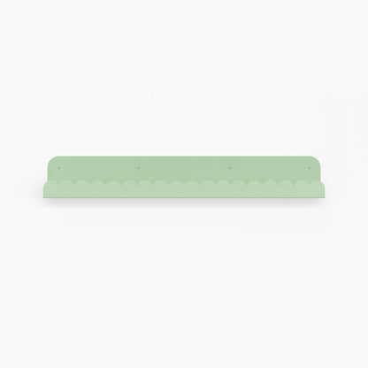 Mini Bubble Picture Ledge in soft mint steel with scalloped mini bubble edge for elegant wall shelf display and organizing items