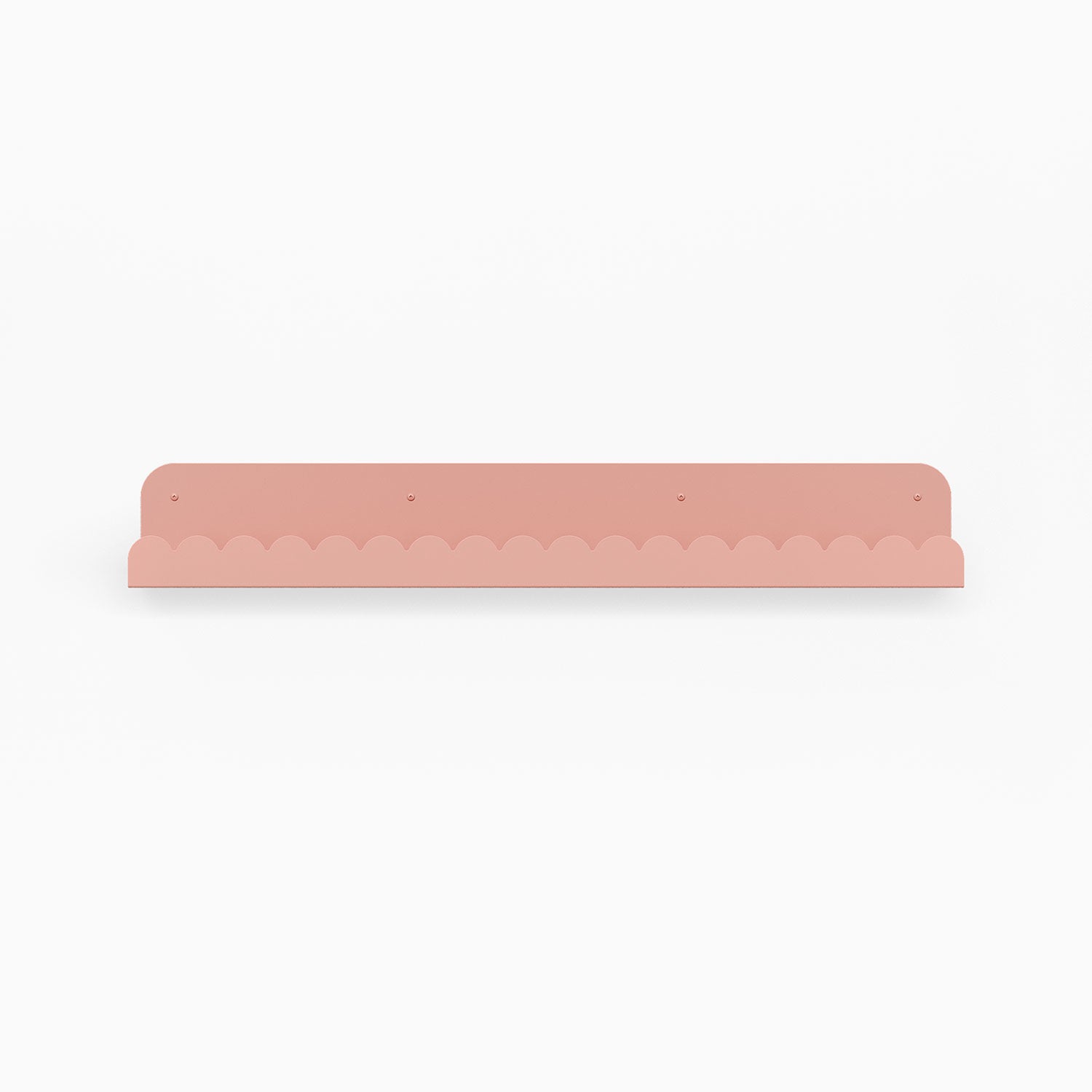 Mini Bubble Picture Ledge in soft pink steel with compact mini bubble pattern for functional floating shelf and wall display