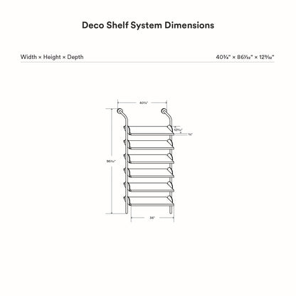 Deco Shelf System (Single Bay) technical line drawing showing the single bay wall shelf layout and mounting structure