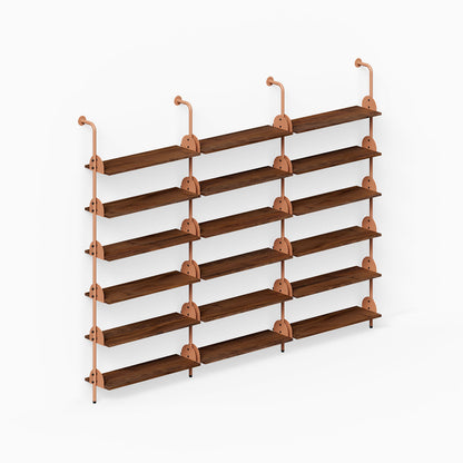 Deco Shelf System (Triple Bay) with wood shelves and metal supports creating a spacious wall display for decor and storage
