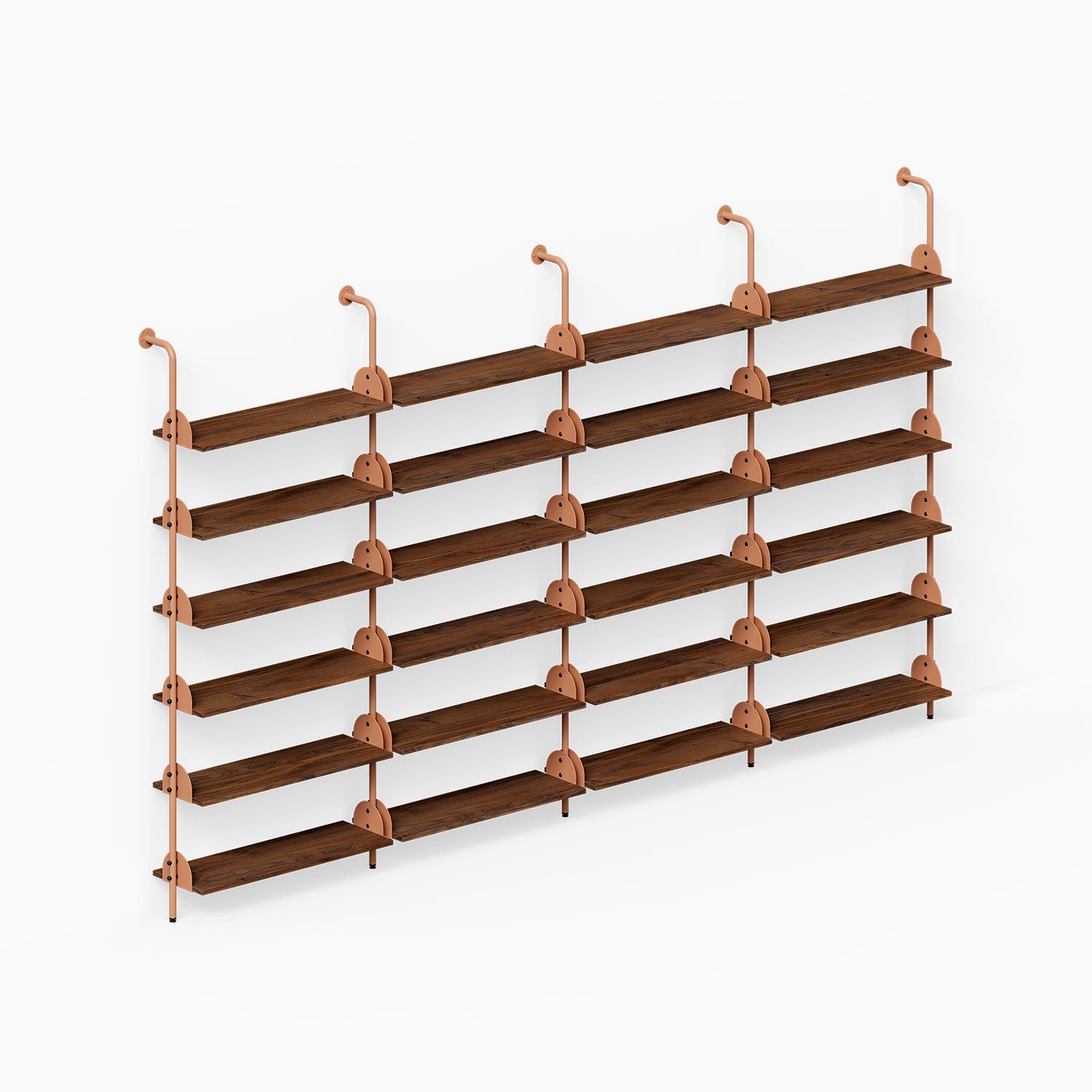 Deco Shelf System (Quadruple Bay) wood and steel wall shelves for organized display of books decor and collectibles
