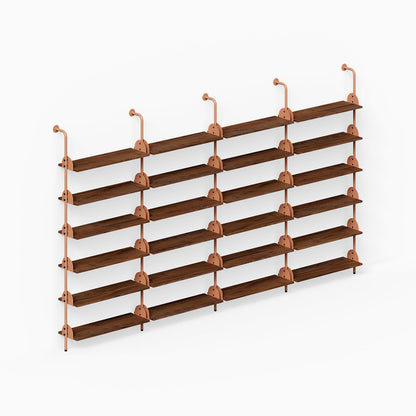 Deco Shelf System (Quadruple Bay) wood and steel wall shelves for organized display of books decor and collectibles