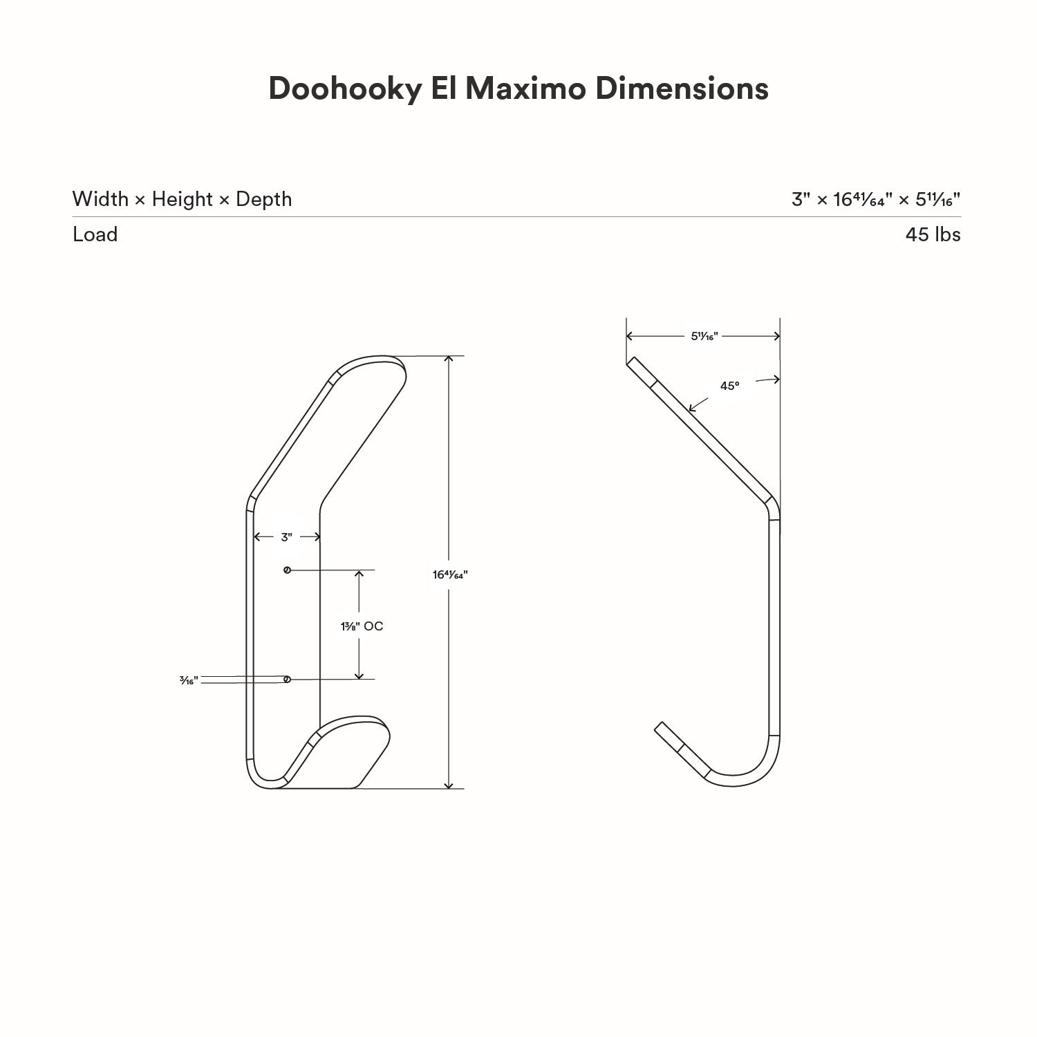 Doohooky El Maximo Wall Hook in steel with minimalist design for versatile and durable wall organization and display