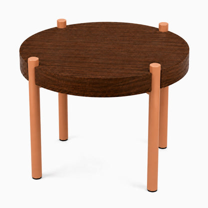 Fern Plant Stand (Walnut) featuring a round walnut wood top supported by four sturdy cylindrical legs in a warm terracotta finish for functional display.
