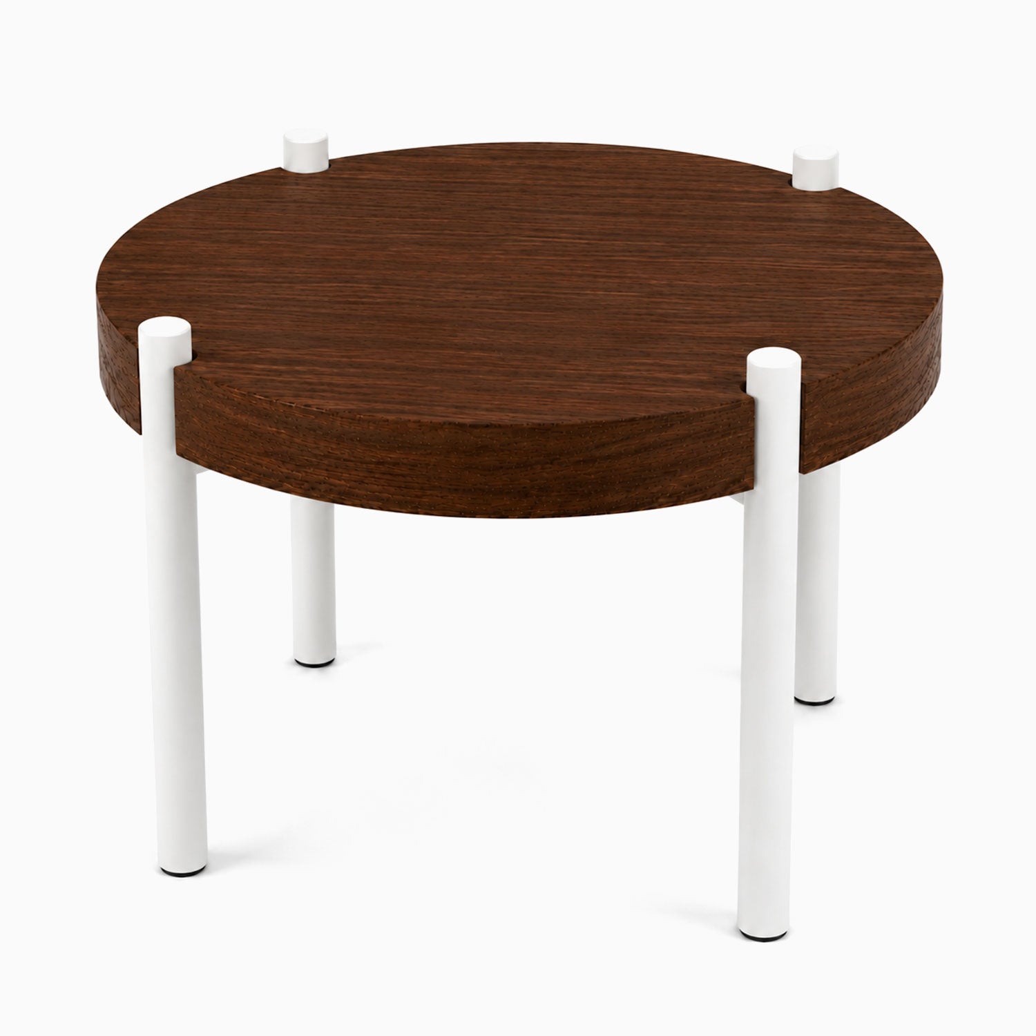 Fern Plant Stand (Walnut) with minimalist walnut top and sturdy white metal legs, designed for stylish display and organization in any room.