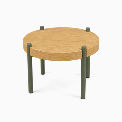 Fern Plant Stand (White Oak) featuring a minimalist white oak round top with sturdy metal legs in muted green, perfect for stylish plant display.