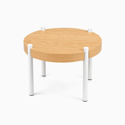 Minimalist Fern Plant Stand (White Oak) with round solid hardwood top and four white steel legs, designed for functional, durable display.