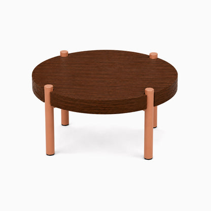 Fern Plant Stand (Walnut) with round solid walnut top and copper-colored legs, combining minimalist design and durable materials for stylish display.