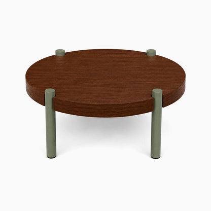 Fern Plant Stand (Walnut) with a minimalist round walnut wood top and four sturdy metal legs for an elegant and functional display solution.