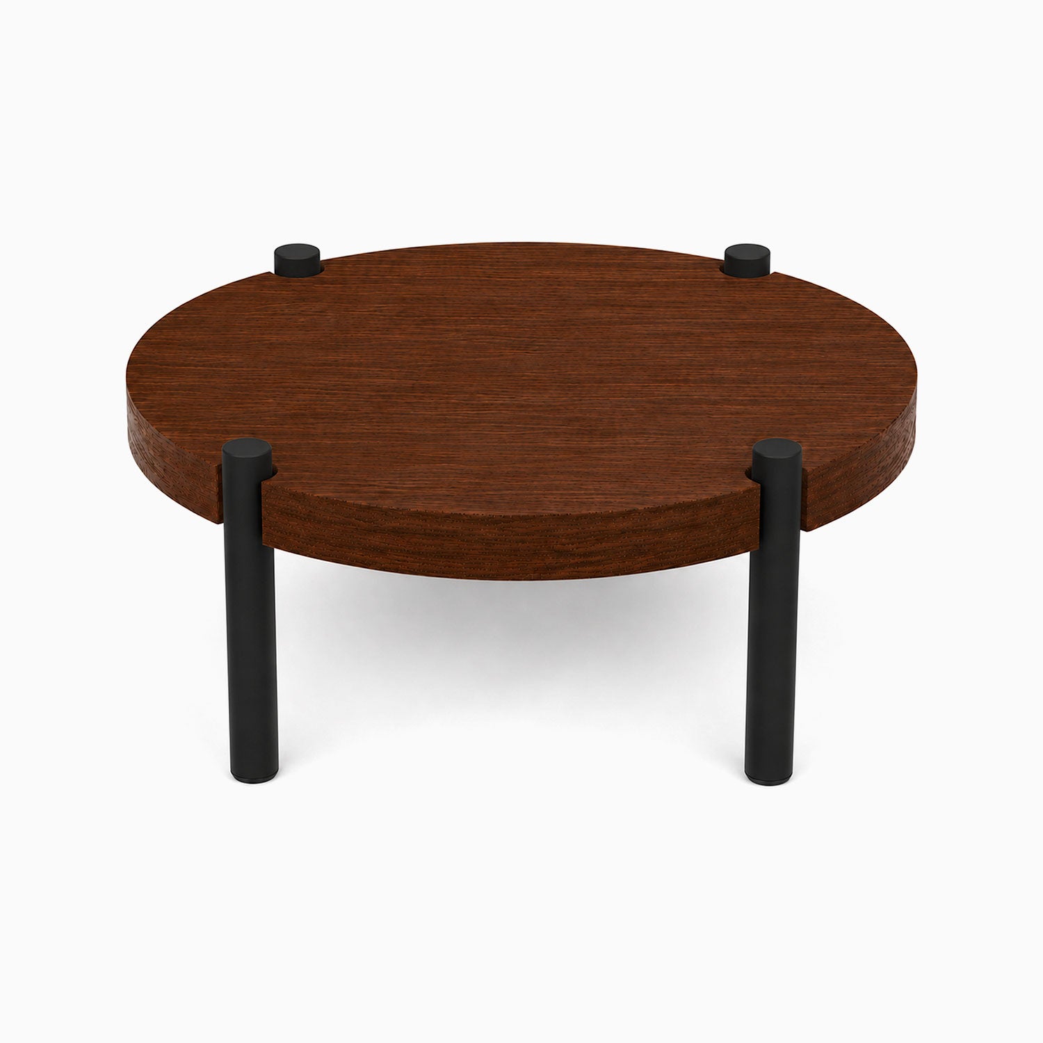 Fern Plant Stand (Walnut) featuring a minimalist round walnut platform supported by sturdy black metal legs, perfect for stylish plant display.