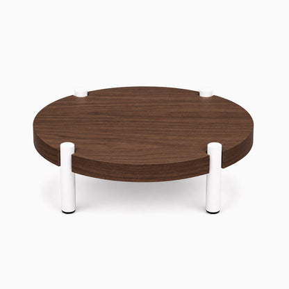 Minimalist Fern Plant Stand (Walnut) with solid walnut wood top and four white metal legs, showcasing Shelfology’s durable mixed-material design.