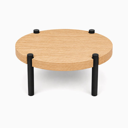 Fern Plant Stand (White Oak) with round white oak top and black metal legs, showcasing minimalist design for organizing and display.
