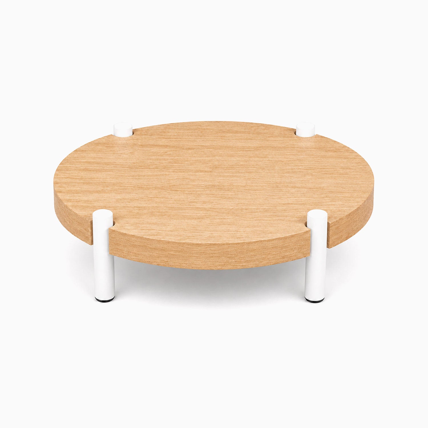Fern Plant Stand (White Oak) with round solid hardwood top and white metal legs, minimalist design for stylish display and organization.
