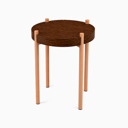 Fern Plant Stand (Walnut) featuring a minimalist round walnut wood top supported by four slender light-colored metal legs for stylish, functional display.