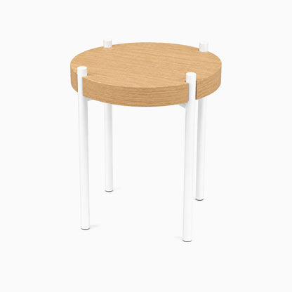 Fern Plant Stand (White Oak) featuring a minimalist round white oak top with sturdy white steel legs for functional, stylish plant display.
