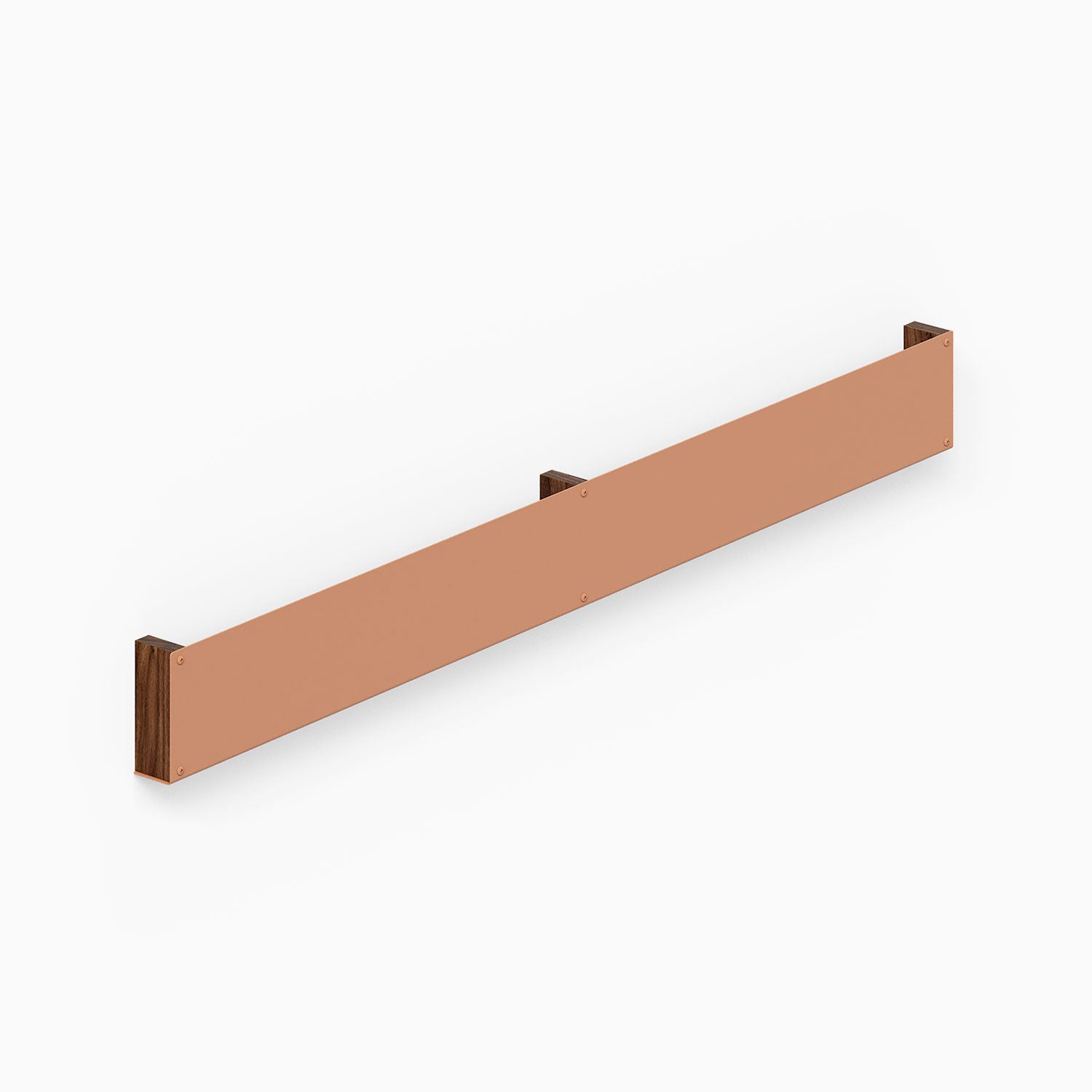 Minimalist Folio Art Book Display with walnut and clay-tone mixed materials designed to organize and showcase art books on walls.