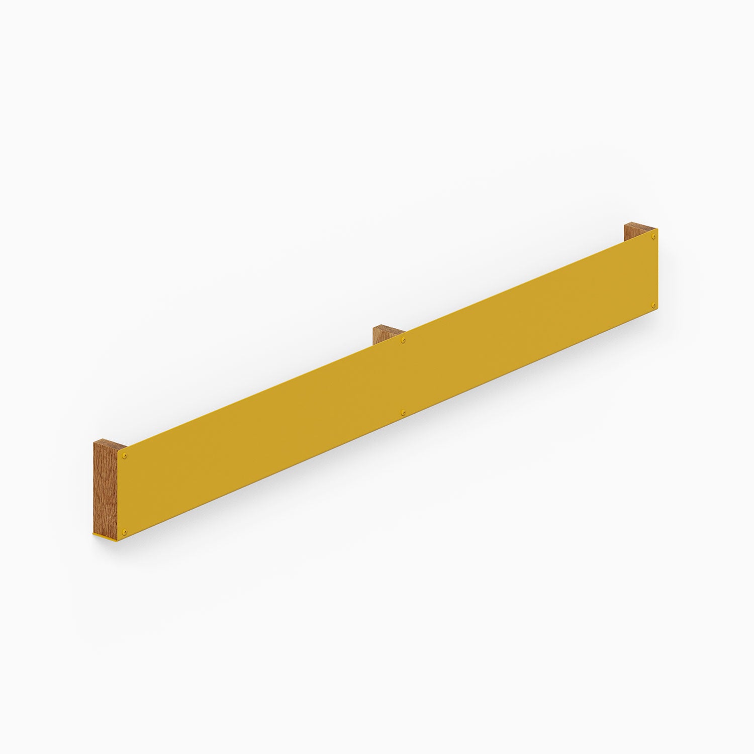 Minimalist Folio Art Book Display in honey oak finish with a yellow front panel, designed for functional wall organization and stylish display.