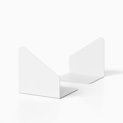Geo Angle Bookend (Set of Two) in minimalist white metal design, sturdy and functional for organizing books on shelves or desks.