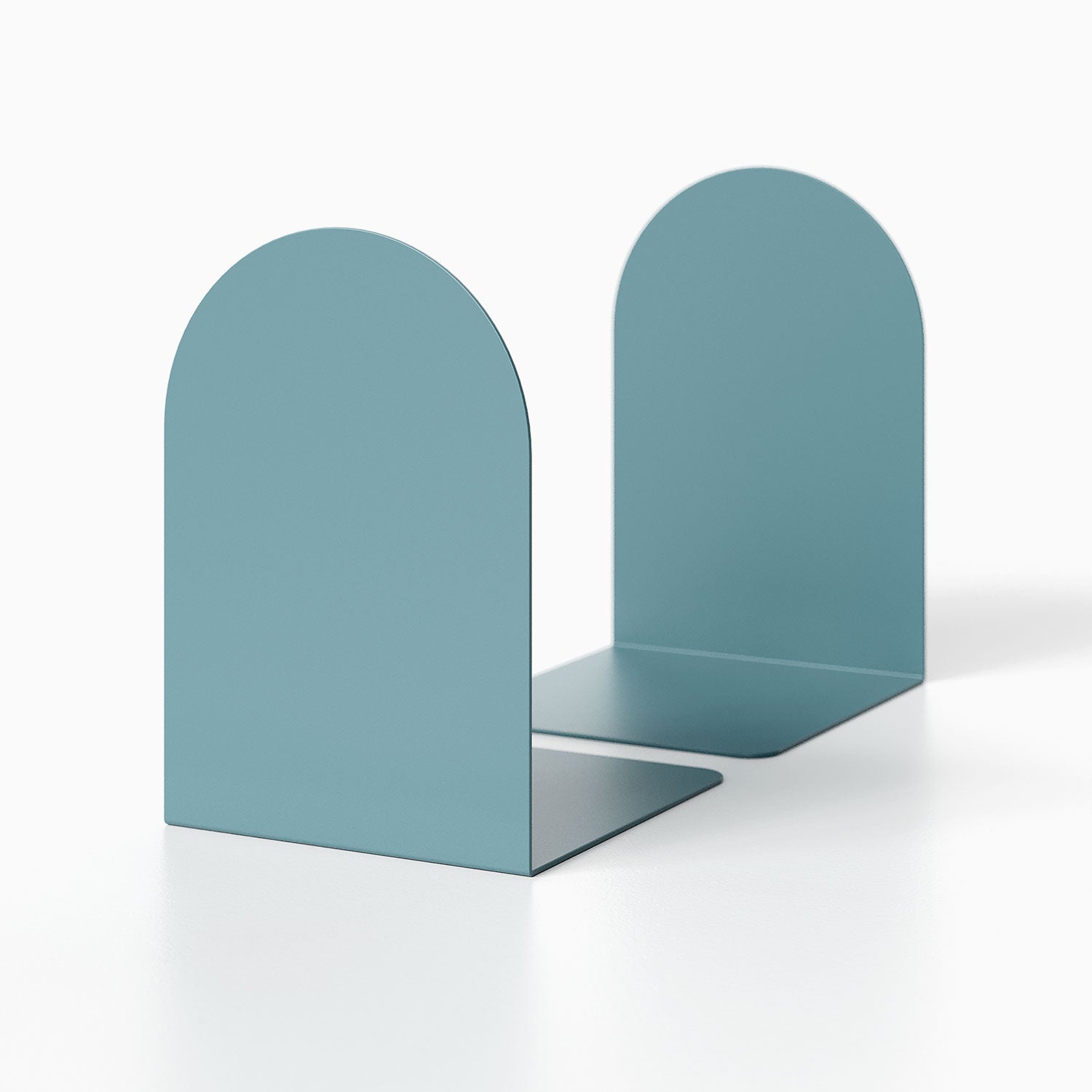 Pair of teal Geo Round Bookend (Set of Two) with minimalist curved design, perfect for organizing and displaying books on shelves or desks.