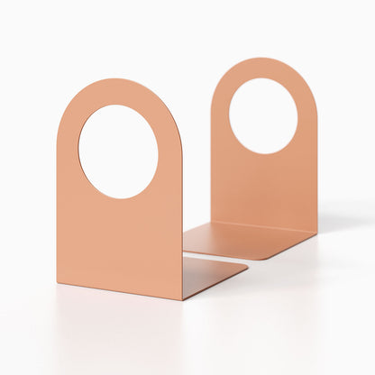 Geo Round Open Bookend (Set of Two) featuring minimalist design in matte finish, ideal for stylish organization and display on shelves.
