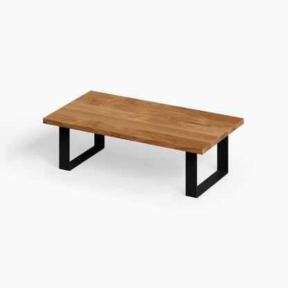Good Point Coffee Table with solid hardwood top and black metal legs, minimalist design ideal for functional living spaces.