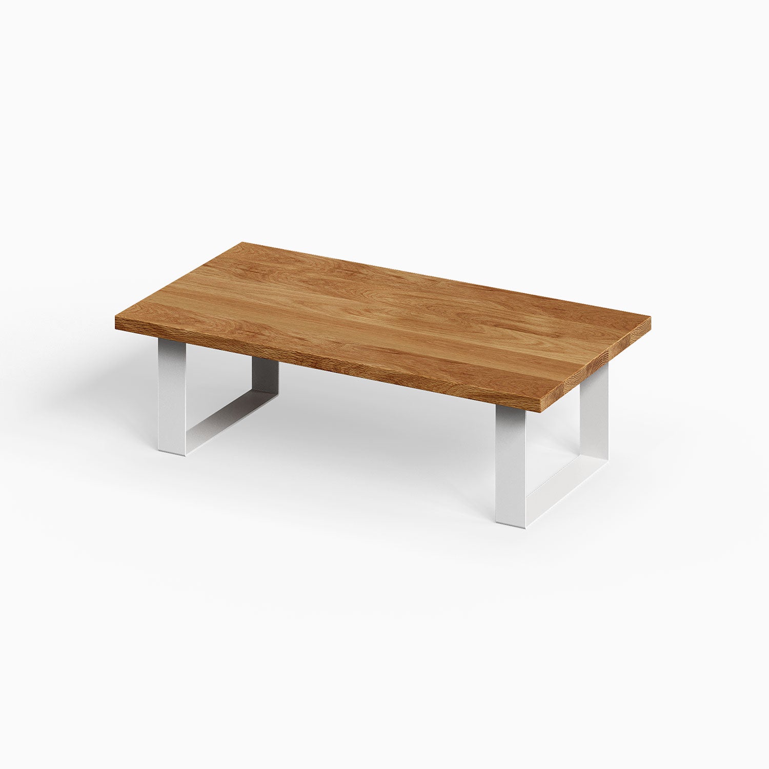 Good Point Coffee Table with a solid hardwood top and white steel legs, showcasing minimalist and functional design for versatile living spaces.