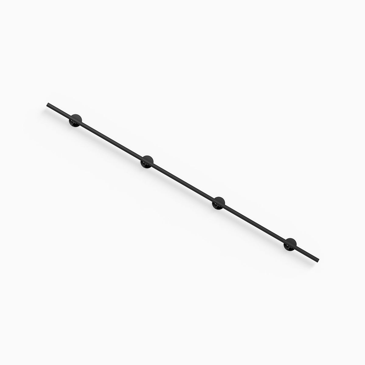 Grip Stair Rail black stair handrail with four round wall mounts shown against a white background