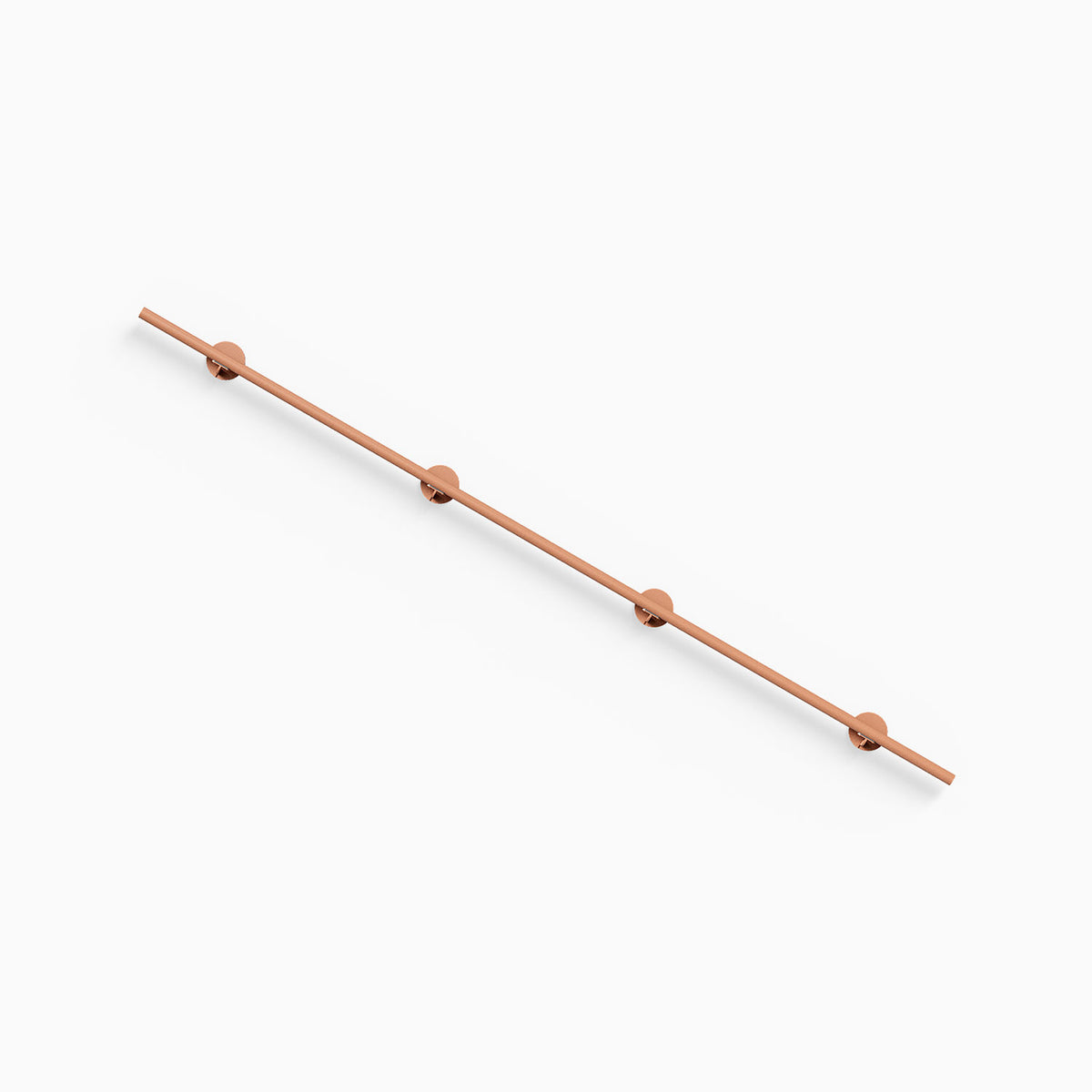Grip Stair Rail shown as a long warm copper tone handrail with four round mounting brackets on a white background
