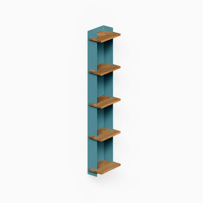 Halle Bookshelf (White Oak) with five wood shelves and a slim vertical design for organized wall display