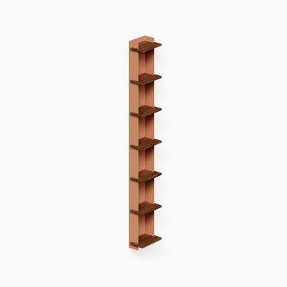 Halle Bookshelf (Walnut) vertical wall shelf with multiple wood shelves for compact display and organization