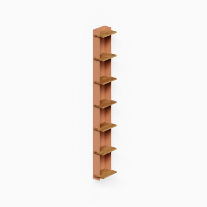 Halle Bookshelf (White Oak) tall wall mounted bookshelf with multiple wood shelves for compact vertical storage and display