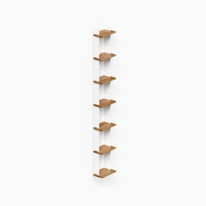 Halle Bookshelf (White Oak) with eight tiered shelves and slim vertical supports shown against a white background
