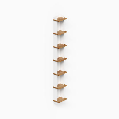 Halle Bookshelf featuring six compact wood shelves with a minimalist design, perfect for wall display and organization in any room.