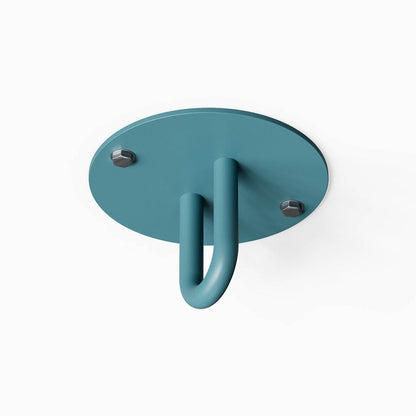 Minimalist blue steel Hang On Ceiling Hook mounted with two bolts, designed to maximize wall organization and functional display.
