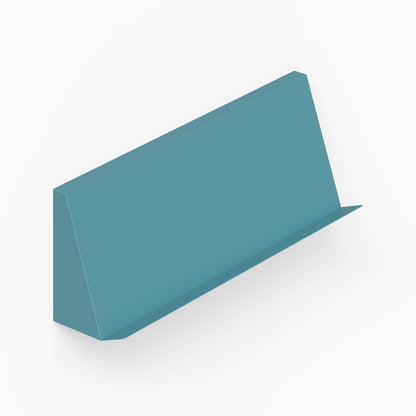 Minimalist blue metal wall shelf designed as Issue Book + Magazine Wall Display for organizing and showcasing books and magazines.
